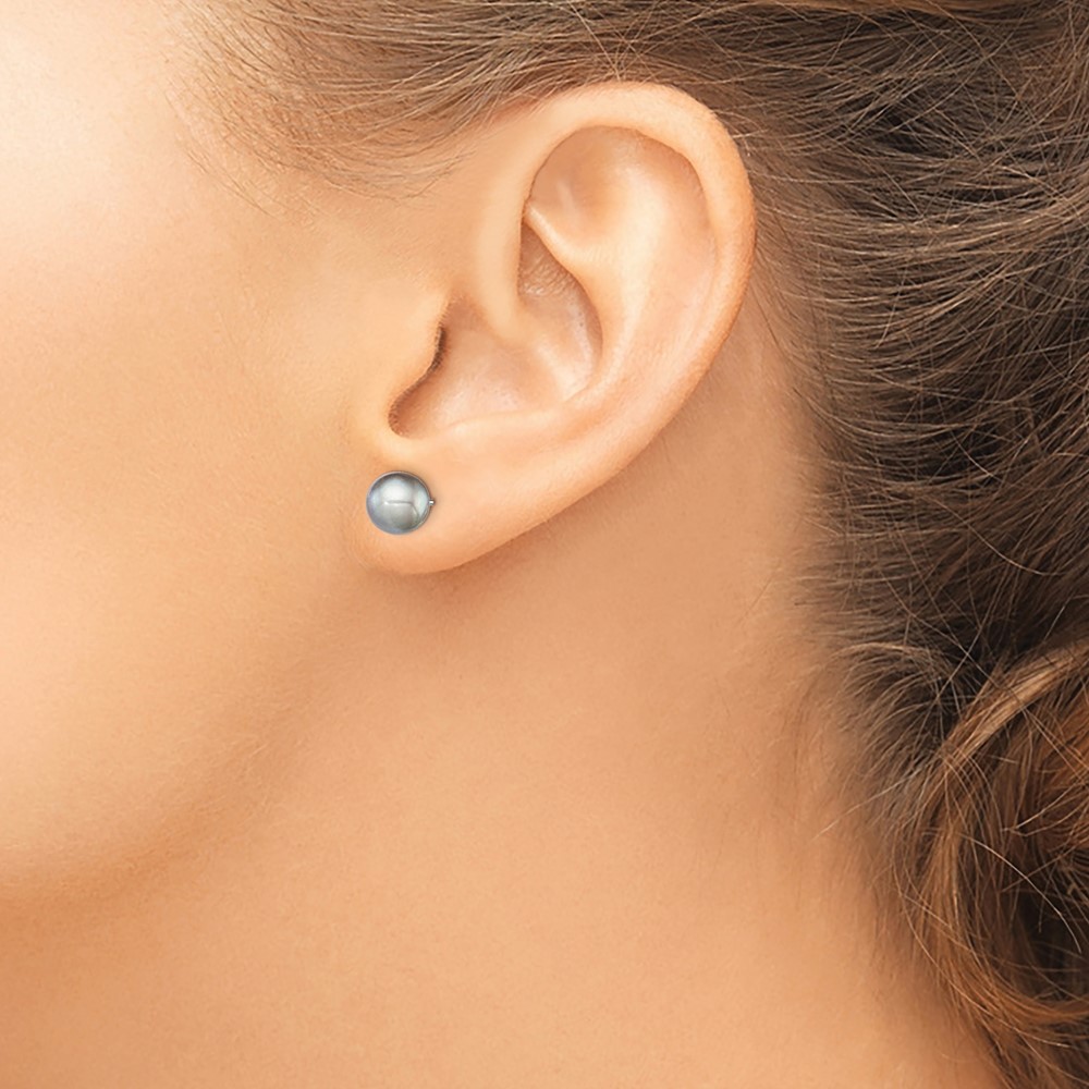 Sterling Silver Rhodium-plated 7-8mm Grey Round Freshwater Cultured Pearl Post Earrings (QE12714)