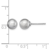 Sterling Silver Rhodium-plated 7-8mm Grey Round Freshwater Cultured Pearl Post Earrings view 4