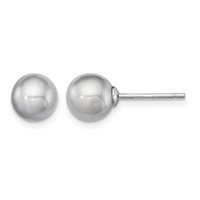Sterling Silver Rhodium-plated 7-8mm Grey Round Freshwater Cultured Pearl Post Earrings view 1