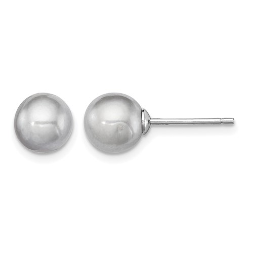 Sterling Silver Rhodium-plated 7-8mm Grey Round Freshwater Cultured Pearl Post Earrings