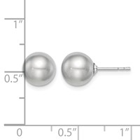 Sterling Silver Rhodium-plated 8-9mm Grey Round Freshwater Cultured Pearl Post Earrings view 4