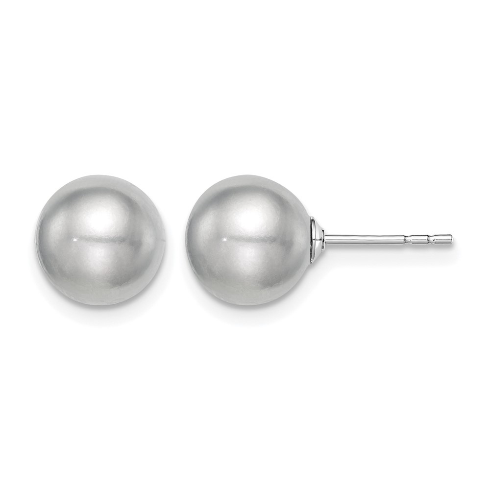 Sterling Silver Rhodium-plated 8-9mm Grey Round Freshwater Cultured Pearl Post Earrings