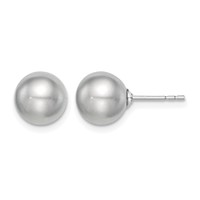 Sterling Silver Rhodium-plated 8-9mm Grey Round Freshwater Cultured Pearl Post Earrings view 1