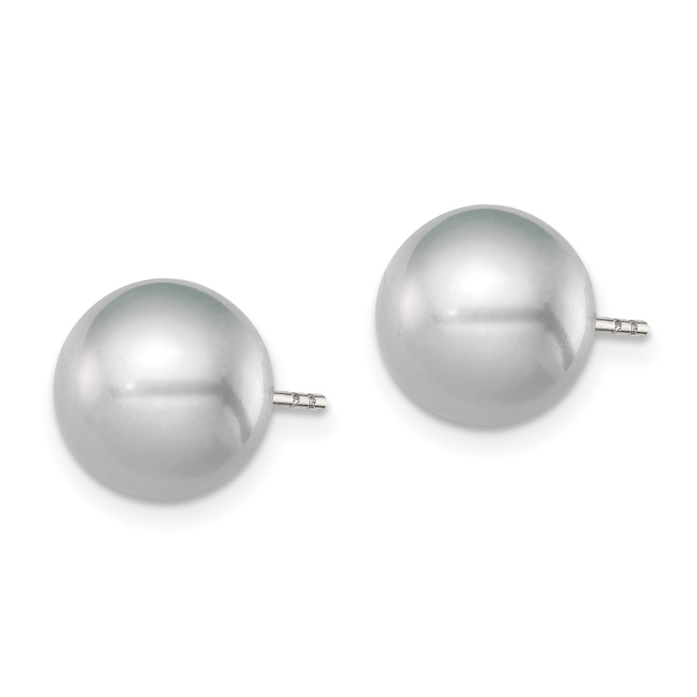 Sterling Silver Rhodium-plated 9-10mm Grey Round Freshwater Cultured Pearl Post Earrings (QE12716)