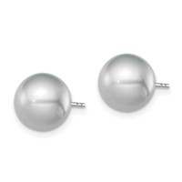 Sterling Silver Rhodium-plated 9-10mm Grey Round Freshwater Cultured Pearl Post Earrings view 2