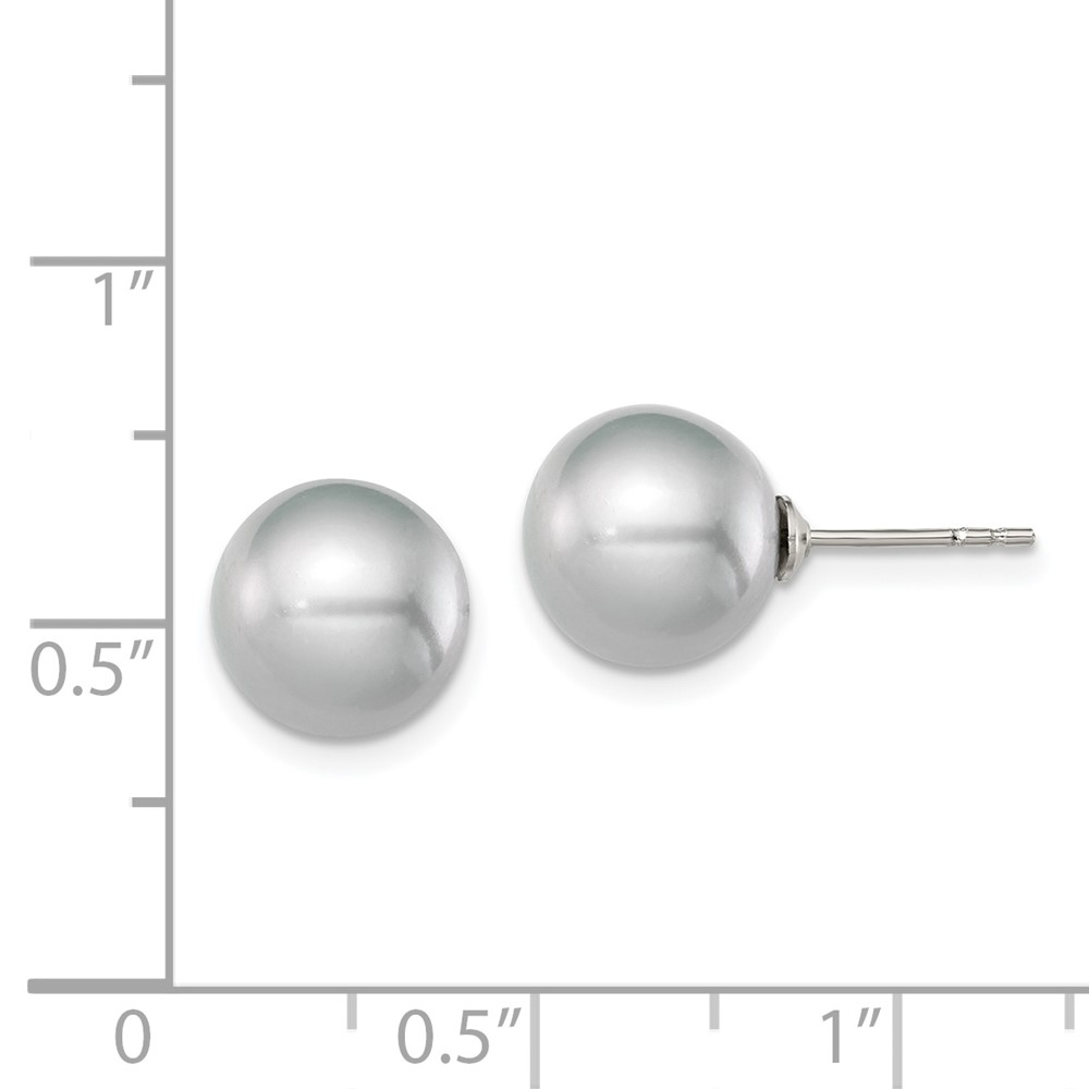 Sterling Silver Rhodium-plated 9-10mm Grey Round Freshwater Cultured Pearl Post Earrings (QE12716)