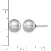Sterling Silver Rhodium-plated 9-10mm Grey Round Freshwater Cultured Pearl Post Earrings view 4