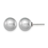 Sterling Silver Rhodium-plated 9-10mm Grey Round Freshwater Cultured Pearl Post Earrings view 1