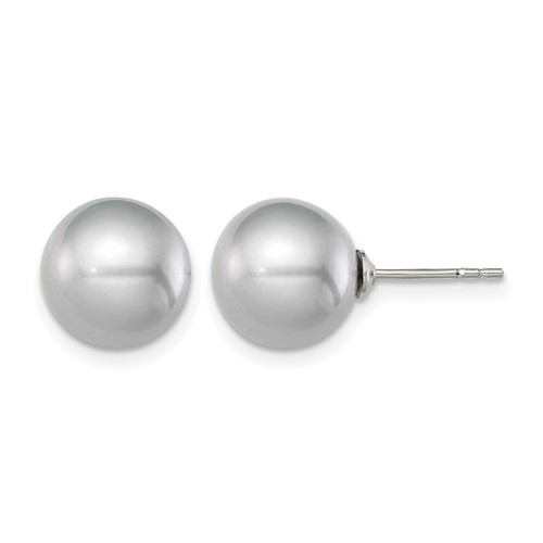 Sterling Silver Rhodium-plated 9-10mm Grey Round Freshwater Cultured Pearl Post Earrings