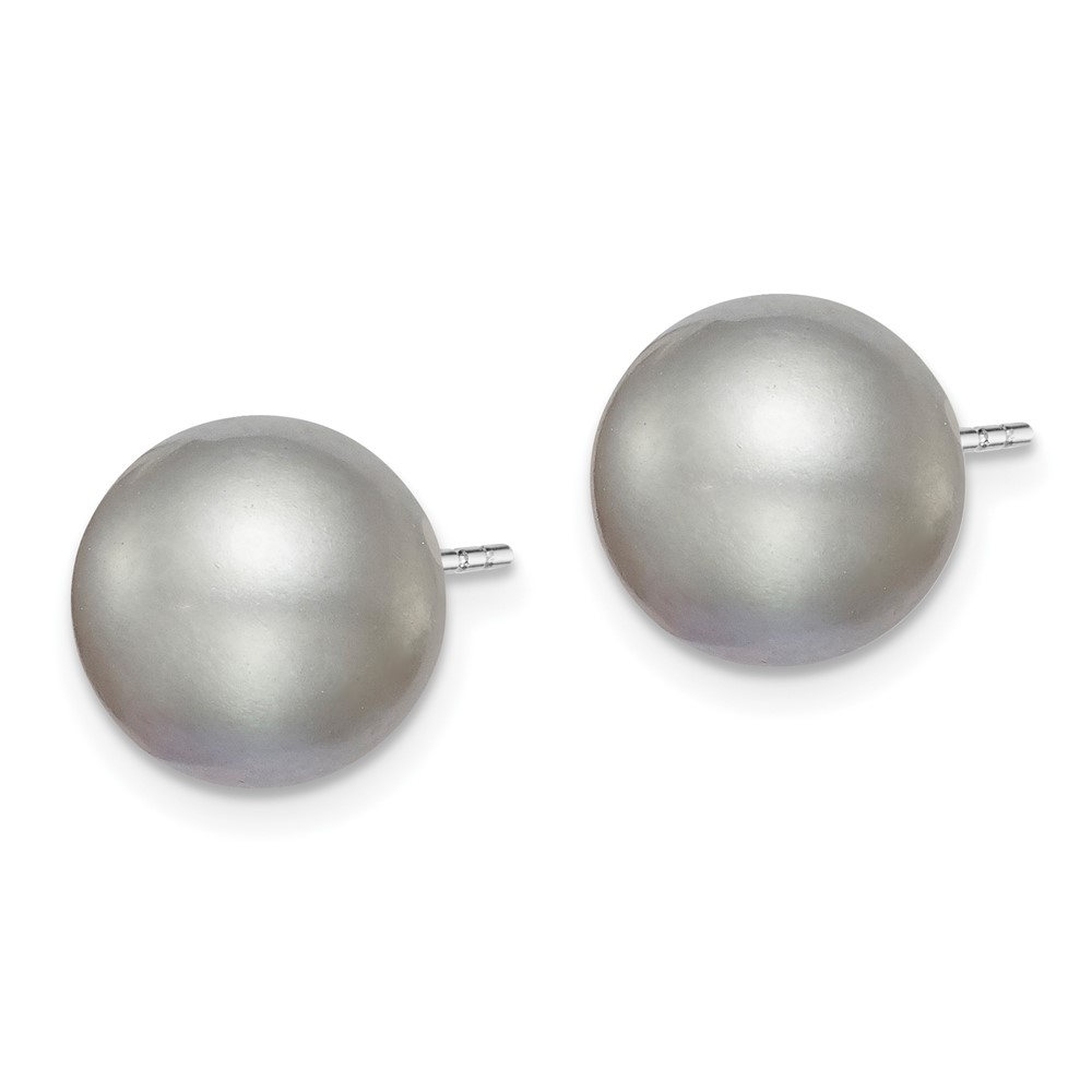 Sterling Silver Rhodium-plated 10-11mm Grey Round Freshwater Cultured Pearl Post Earring (QE12717)