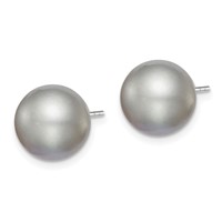 Sterling Silver Rhodium-plated 10-11mm Grey Round Freshwater Cultured Pearl Post Earring view 2