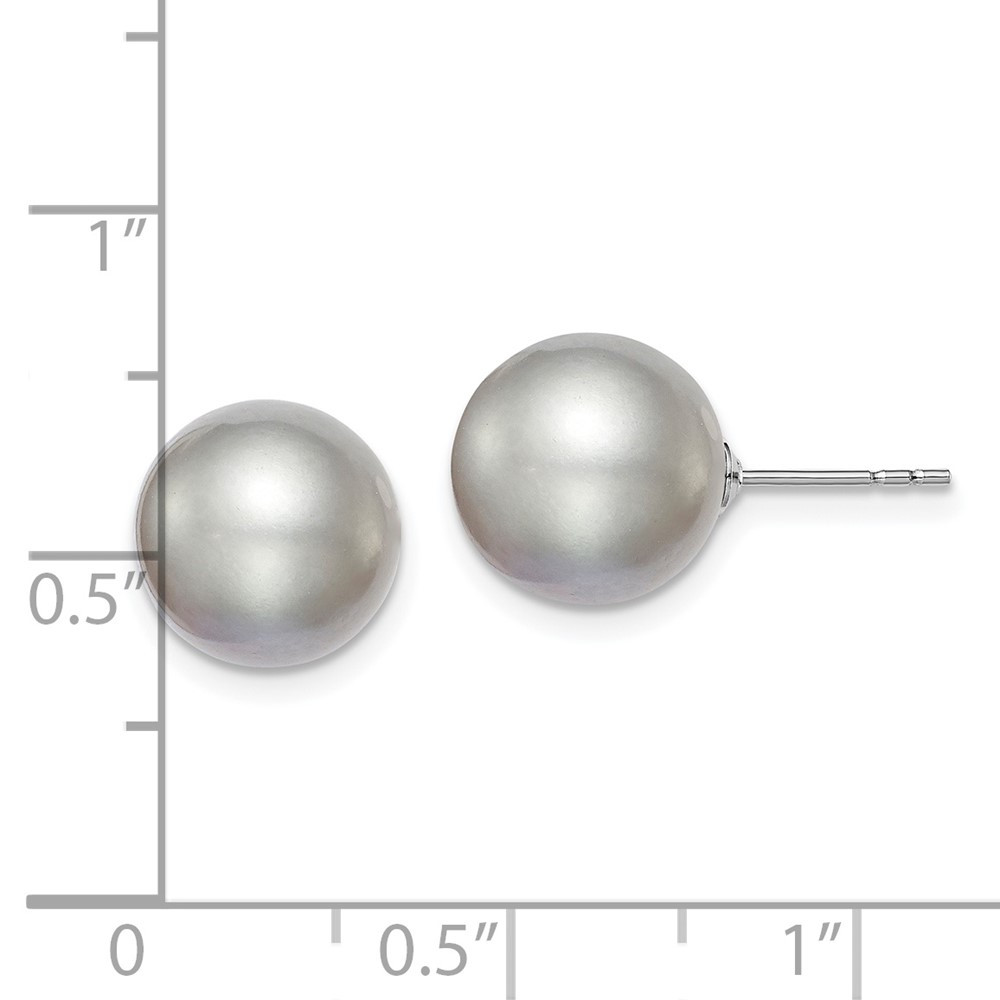 Sterling Silver Rhodium-plated 10-11mm Grey Round Freshwater Cultured Pearl Post Earring (QE12717)