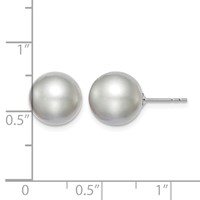Sterling Silver Rhodium-plated 10-11mm Grey Round Freshwater Cultured Pearl Post Earring view 4