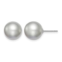 Sterling Silver Rhodium-plated 10-11mm Grey Round Freshwater Cultured Pearl Post Earring view 1