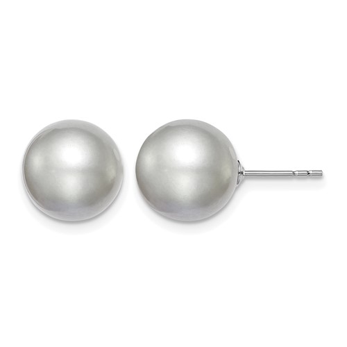 Sterling Silver Rhodium-plated 10-11mm Grey Round Freshwater Cultured Pearl Post Earring