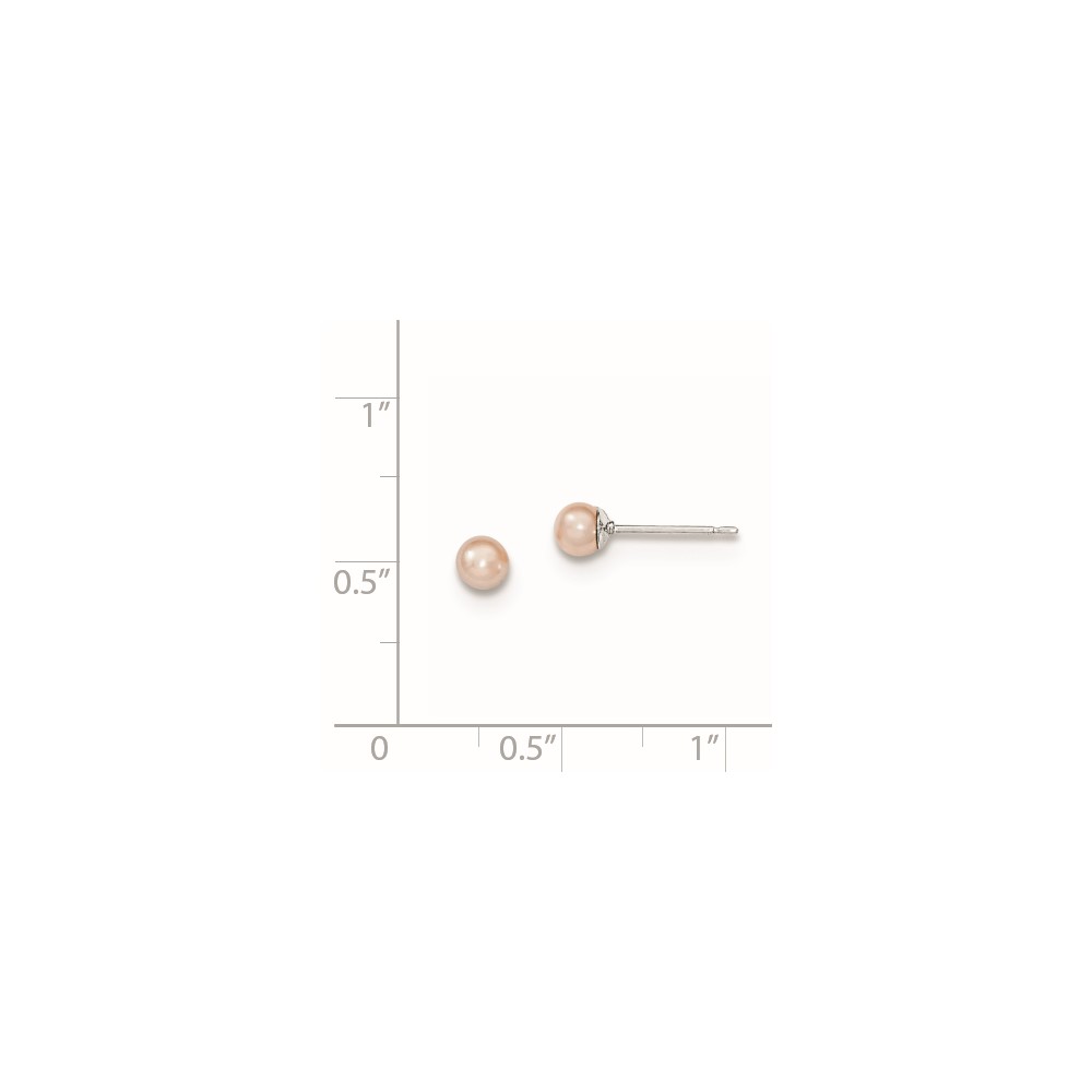 Sterling Silver Rhodium-plated 3-4mm Pink Round Freshwater Cultured Pearl Post Earrings (QE12718)