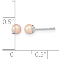 Sterling Silver Rhodium-plated 3-4mm Pink Round Freshwater Cultured Pearl Post Earrings view 4