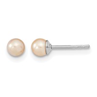 Sterling Silver Rhodium-plated 3-4mm Pink Round Freshwater Cultured Pearl Post Earrings view 1
