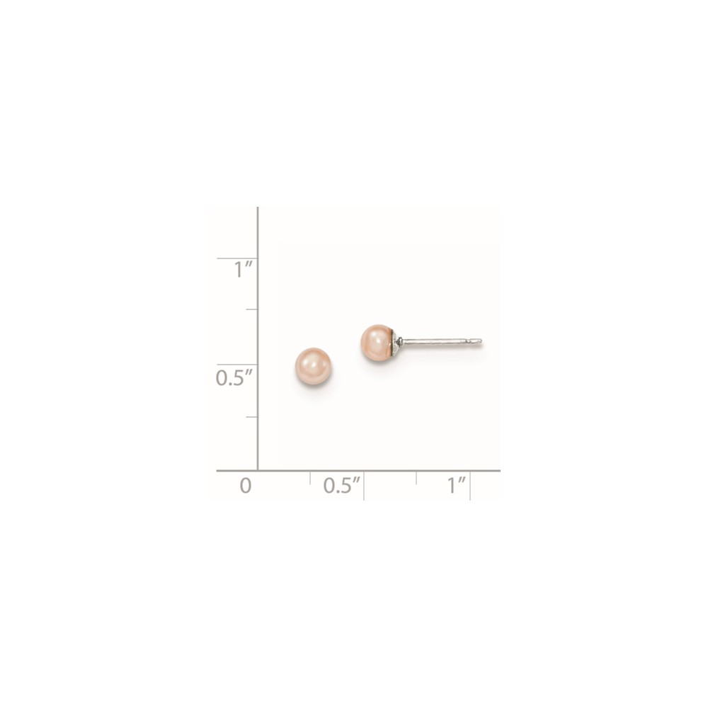 Sterling Silver Rhodium-plated 4-5mm Pink Round Freshwater Cultured Pearl Post Earrings (QE12719)