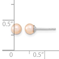 Sterling Silver Rhodium-plated 4-5mm Pink Round Freshwater Cultured Pearl Post Earrings view 4