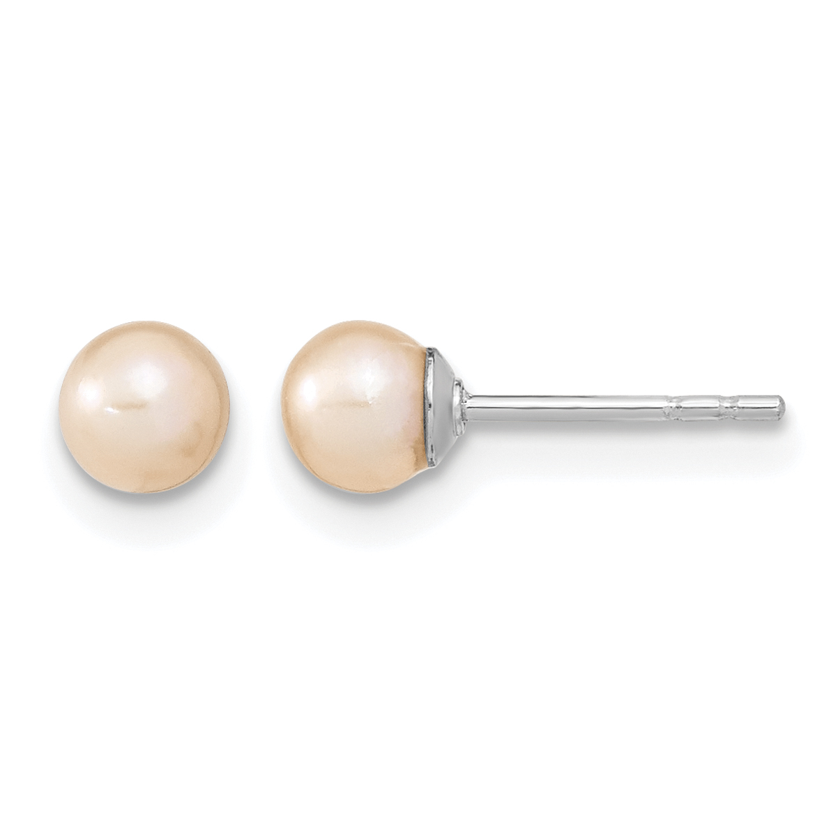 Sterling Silver Rhodium-plated 4-5mm Pink Round Freshwater Cultured Pearl Post Earrings (QE12719)