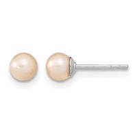 Sterling Silver Rhodium-plated 4-5mm Pink Round Freshwater Cultured Pearl Post Earrings view 1