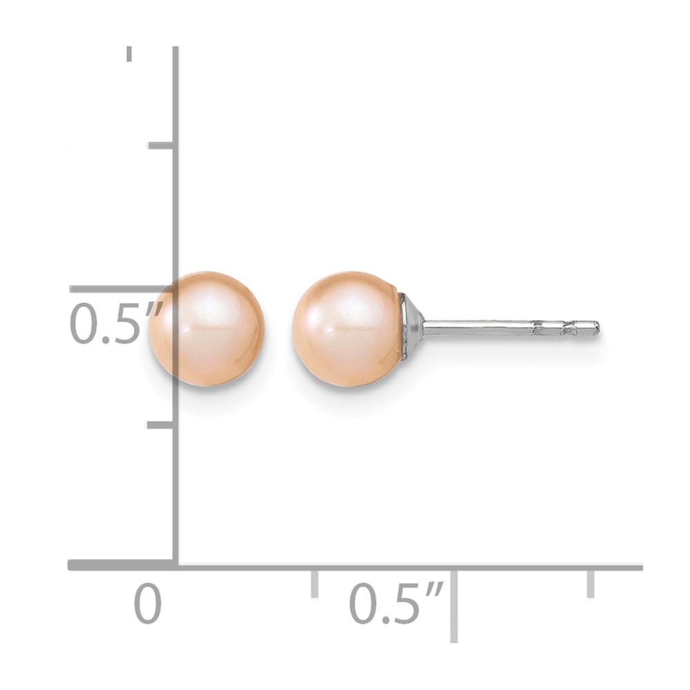 Sterling Silver Rhodium-plated 5-6mm Pink Round Freshwater Cultured Pearl Post Earrings (QE12720)