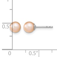 Sterling Silver Rhodium-plated 5-6mm Pink Round Freshwater Cultured Pearl Post Earrings view 4