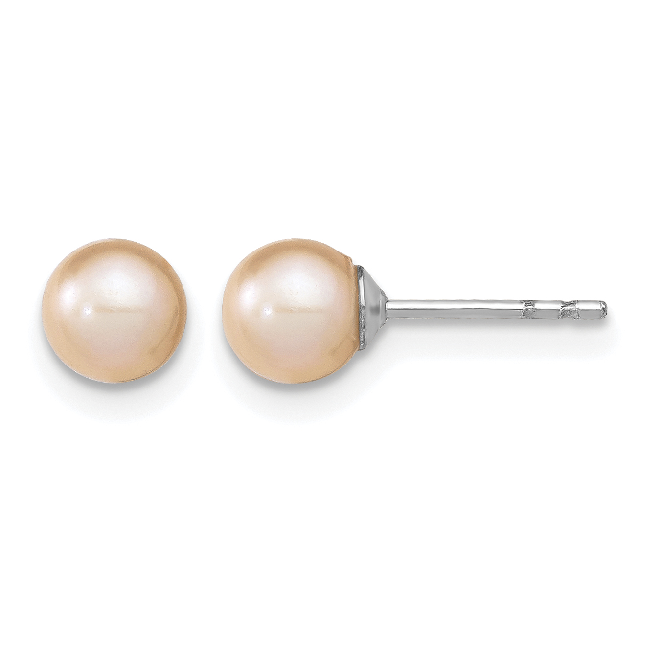 Sterling Silver Rhodium-plated 5-6mm Pink Round Freshwater Cultured Pearl Post Earrings (QE12720)