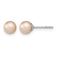 Sterling Silver Rhodium-plated 5-6mm Pink Round Freshwater Cultured Pearl Post Earrings view 1