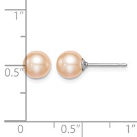 Sterling Silver Rhodium-plated 6-7mm Pink Round Freshwater Cultured Pearl Post Earrings view 4