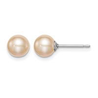 Sterling Silver Rhodium-plated 6-7mm Pink Round Freshwater Cultured Pearl Post Earrings view 1