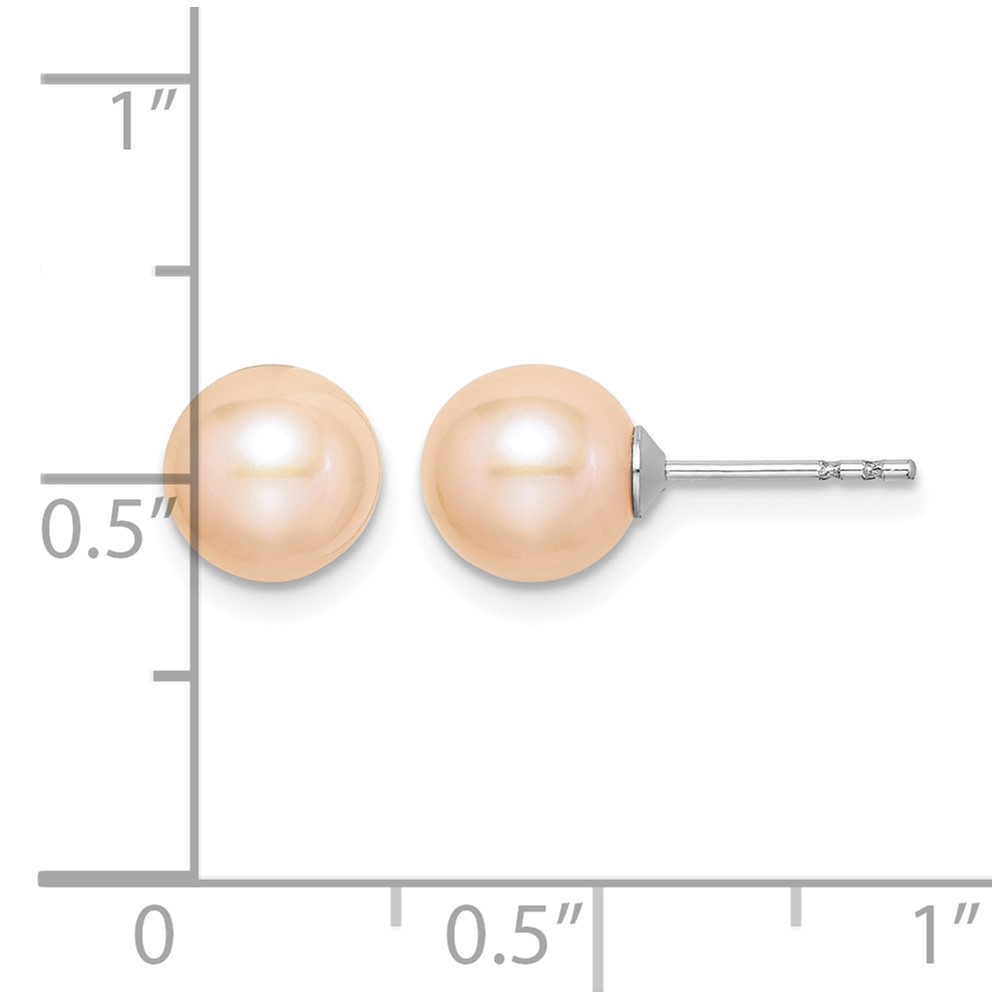 Sterling Silver Rhodium-plated 7-8mm Pink Round Freshwater Cultured Pearl Post Earrings (QE12722)