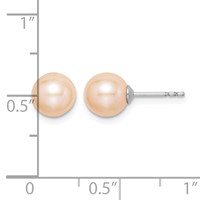Sterling Silver Rhodium-plated 7-8mm Pink Round Freshwater Cultured Pearl Post Earrings view 4