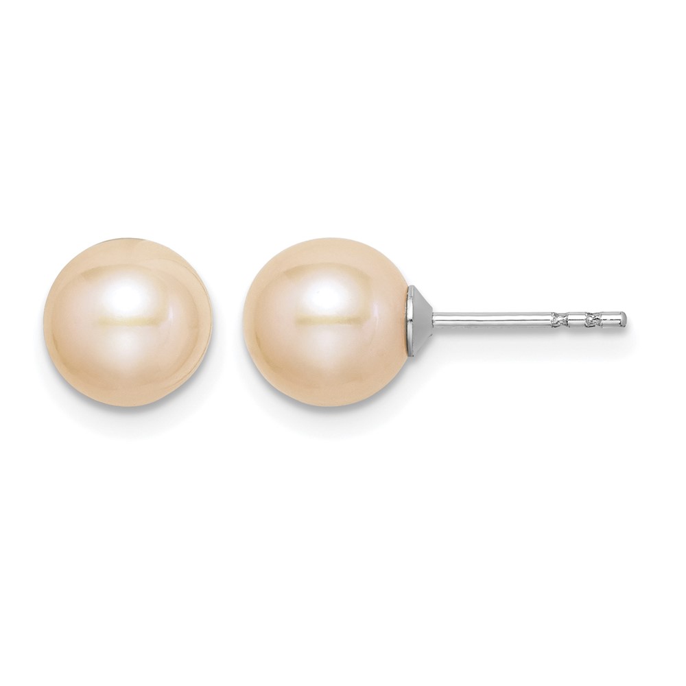 Sterling Silver Rhodium-plated 7-8mm Pink Round Freshwater Cultured Pearl Post Earrings