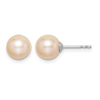 Sterling Silver Rhodium-plated 7-8mm Pink Round Freshwater Cultured Pearl Post Earrings view 1