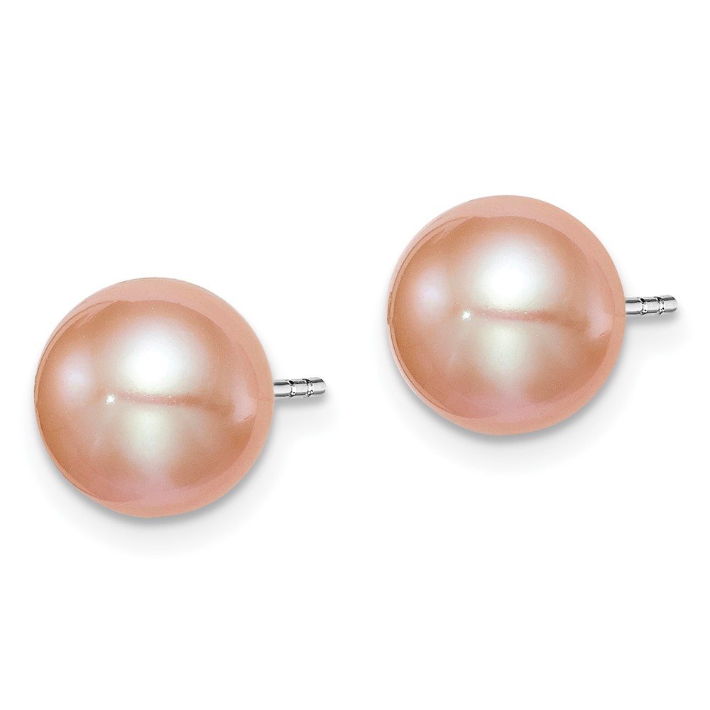 Sterling Silver Rhodium-plated 8-9mm Pink Round Freshwater Cultured Pearl Post Earrings (QE12723)