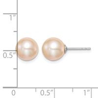 Sterling Silver Rhodium-plated 8-9mm Pink Round Freshwater Cultured Pearl Post Earrings view 4