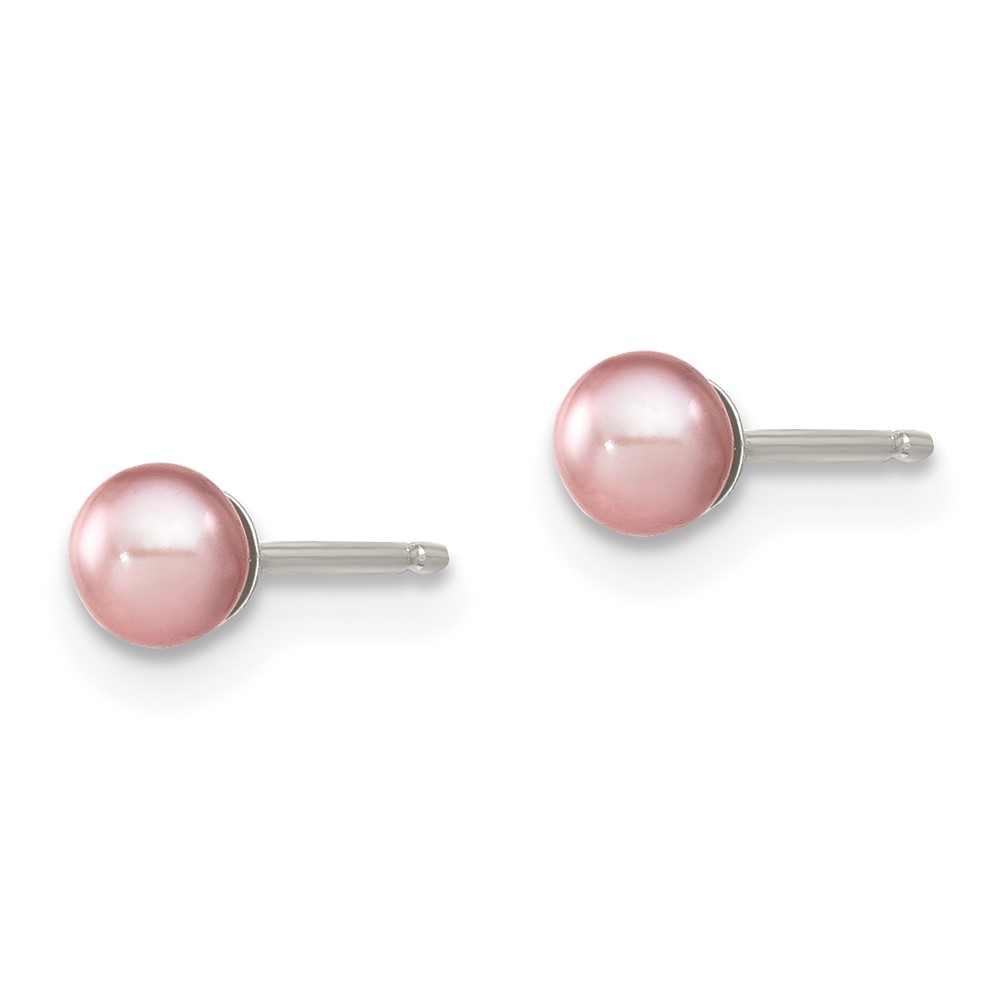 Sterling Silver Rhodium-plated 3-4mm Purple Round Freshwater Cultured Pearl Post Earring (QE12724)