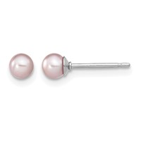 Sterling Silver Rhodium-plated 3-4mm Purple Round Freshwater Cultured Pearl Post Earring view 1