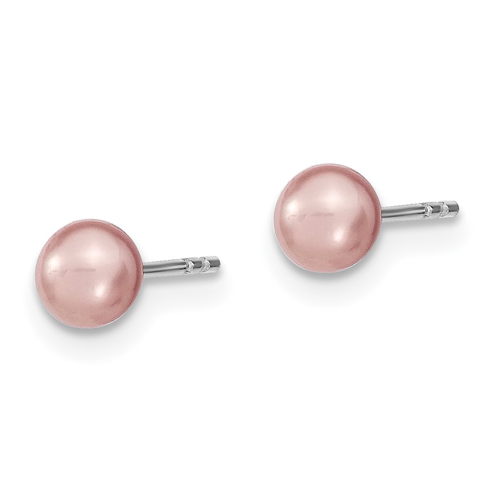 Sterling Silver Rhodium-plated 4-5mm Purple Round Freshwater Cultured Pearl Post Earrings (QE12725)