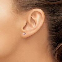 Sterling Silver Rhodium-plated 4-5mm Purple Round Freshwater Cultured Pearl Post Earrings view 3