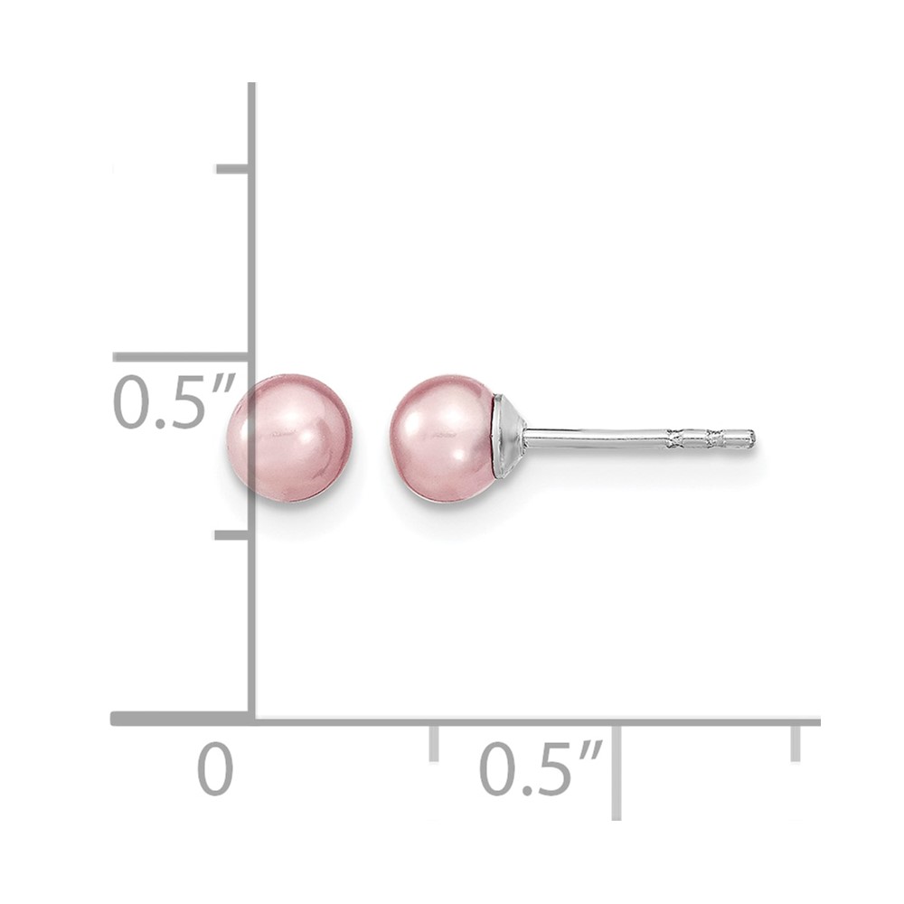 Sterling Silver Rhodium-plated 4-5mm Purple Round Freshwater Cultured Pearl Post Earrings (QE12725)