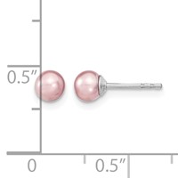 Sterling Silver Rhodium-plated 4-5mm Purple Round Freshwater Cultured Pearl Post Earrings view 4