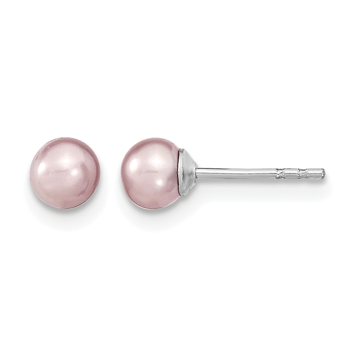 Sterling Silver Rhodium-plated 4-5mm Purple Round Freshwater Cultured Pearl Post Earrings (QE12725)