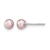 Sterling Silver Rhodium-plated 4-5mm Purple Round Freshwater Cultured Pearl Post Earrings view 1