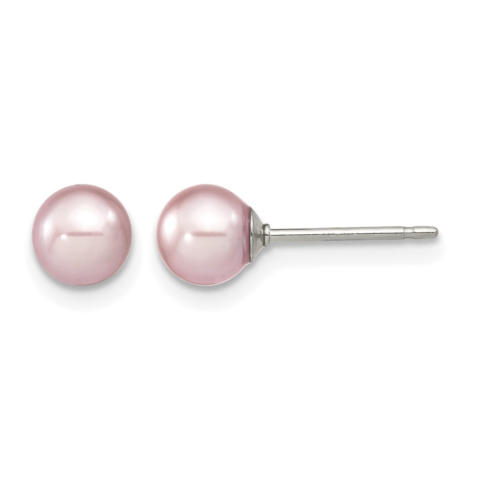 Sterling Silver Rhodium-plated 5-6mm Purple Round Freshwater Cultured Pearl Post Earring