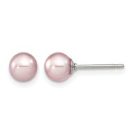 Sterling Silver Rhodium-plated 5-6mm Purple Round Freshwater Cultured Pearl Post Earring view 1