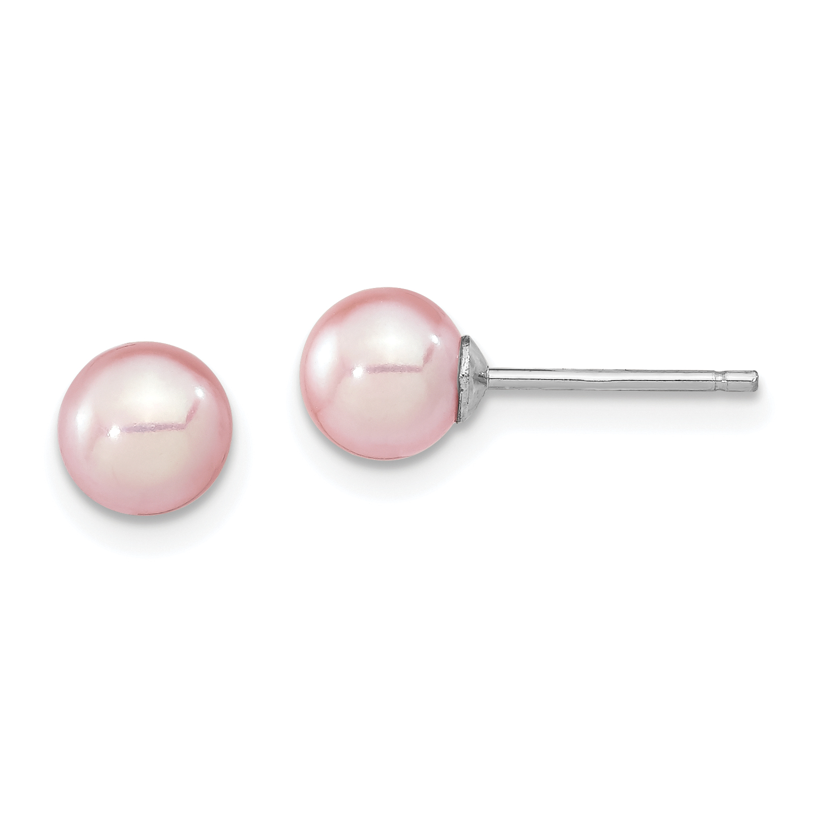 Sterling Silver Rhodium-plated 6-7mm Purple Round Freshwater Cultured Pearl Post Earring (QE12727)