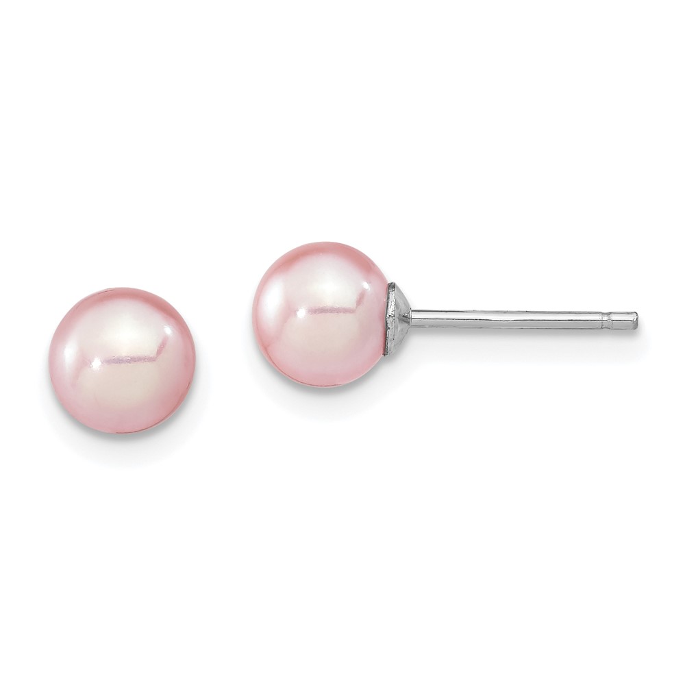 Sterling Silver Rhodium-plated 6-7mm Purple Round Freshwater Cultured Pearl Post Earring (QE12727)